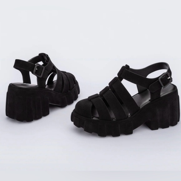 Melissa Black Velvet Jelly Shoe Megan Platform Sandals EUC Size 10 Sold Out - Picture 2 of 7